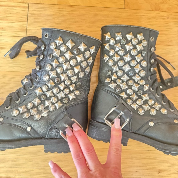 Ash Black Combat Boots with Silver Studs - Picture 6 of 13